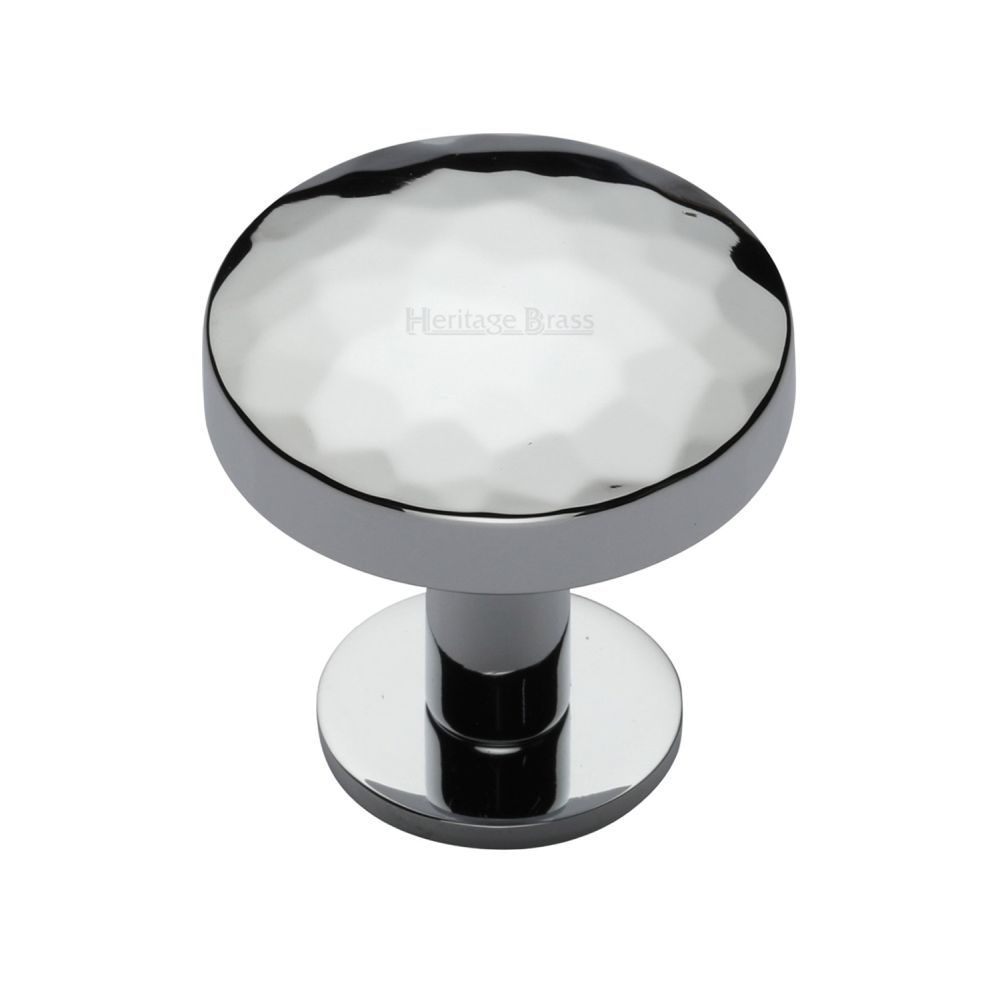 This is an image of a Heritage Brass - Cabinet Knob Round Hammered Design with Rose 32mm Polished Chrome F, c3876-32-pc that is available to order from T.H Wiggans Ironmongery in Kendal.