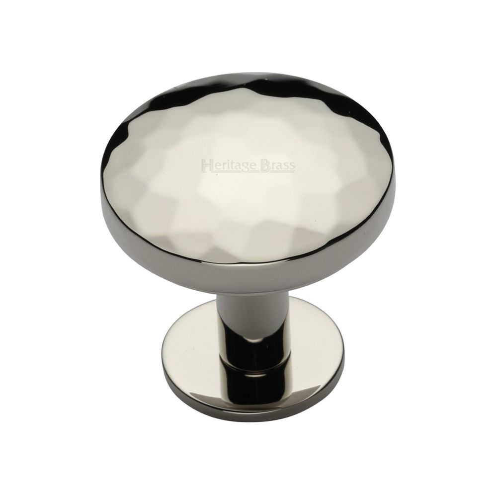 This is an image of a Heritage Brass - Cabinet Knob Round Hammered Design with Rose 32mm Polished Nickel F, c3876-32-pnf that is available to order from T.H Wiggans Ironmongery in Kendal.