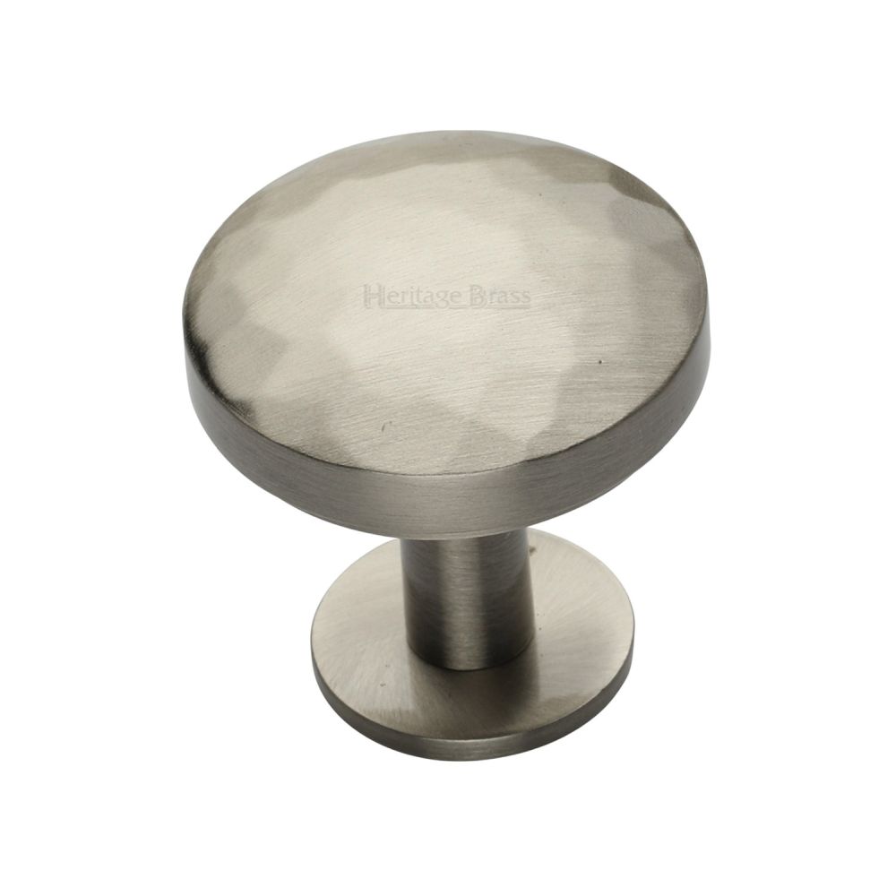 This is an image of a Heritage Brass - Cabinet Knob Round Hammered Design with Rose 32mm Satin Nickel F, c3876-32-sn that is available to order from T.H Wiggans Ironmongery in Kendal.
