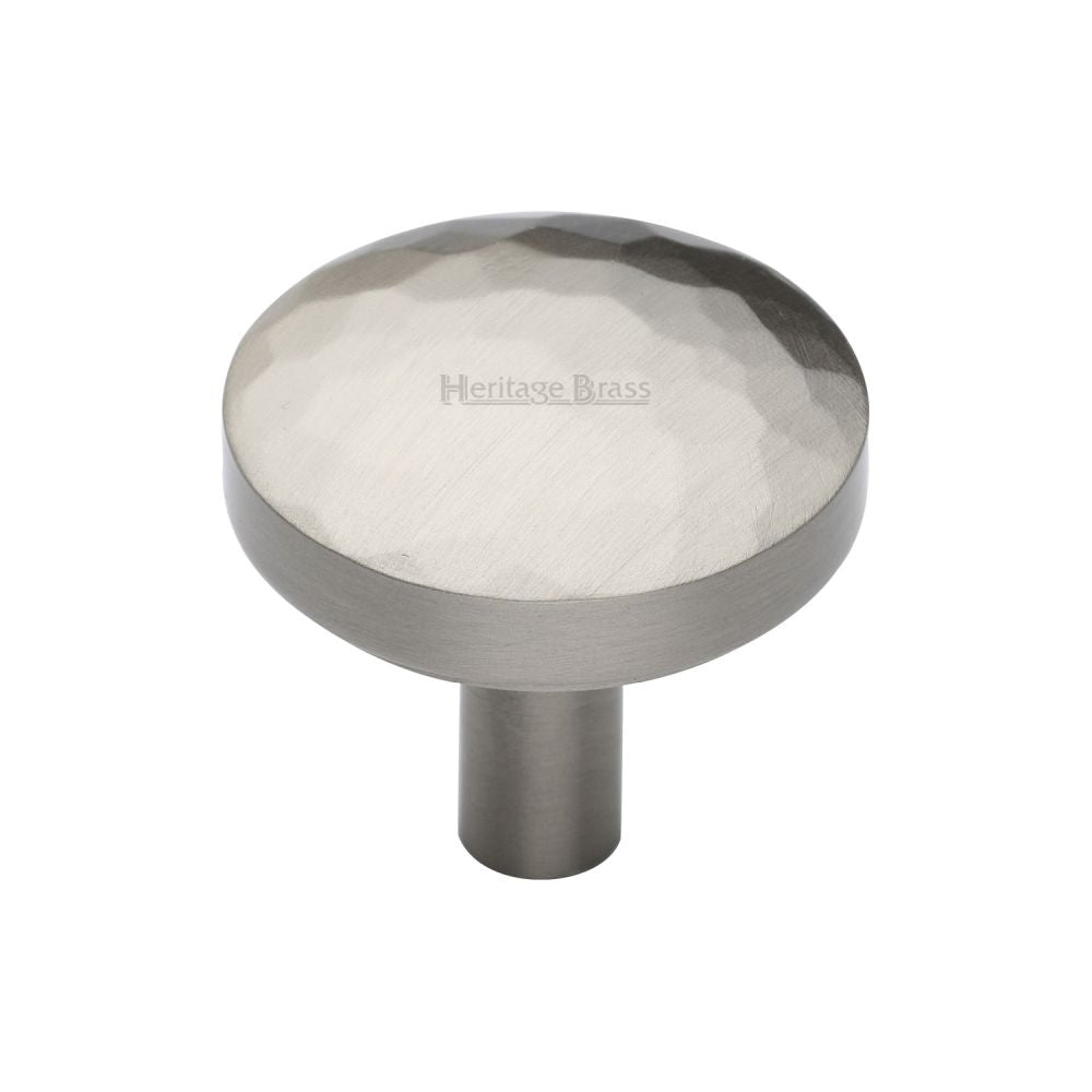 This is an image of a Heritage Brass - Cabinet Knob Round Hammered Design 32mm Satin Nickel Finish, c3877-32-sn that is available to order from T.H Wiggans Ironmongery in Kendal.