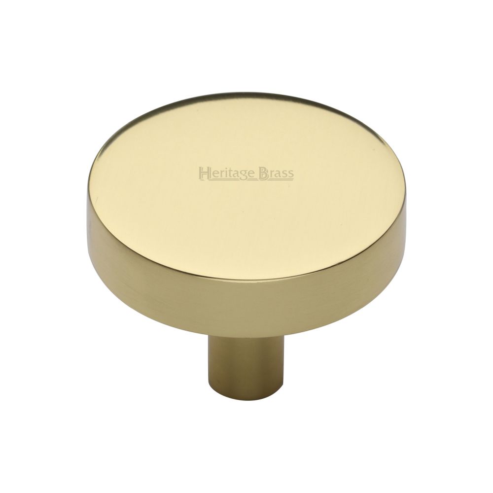 This is an image of a Heritage Brass - Cabinet Knob Disc Design 38mm Polished Brass Finish, c3880-38-pb that is available to order from T.H Wiggans Ironmongery in Kendal.