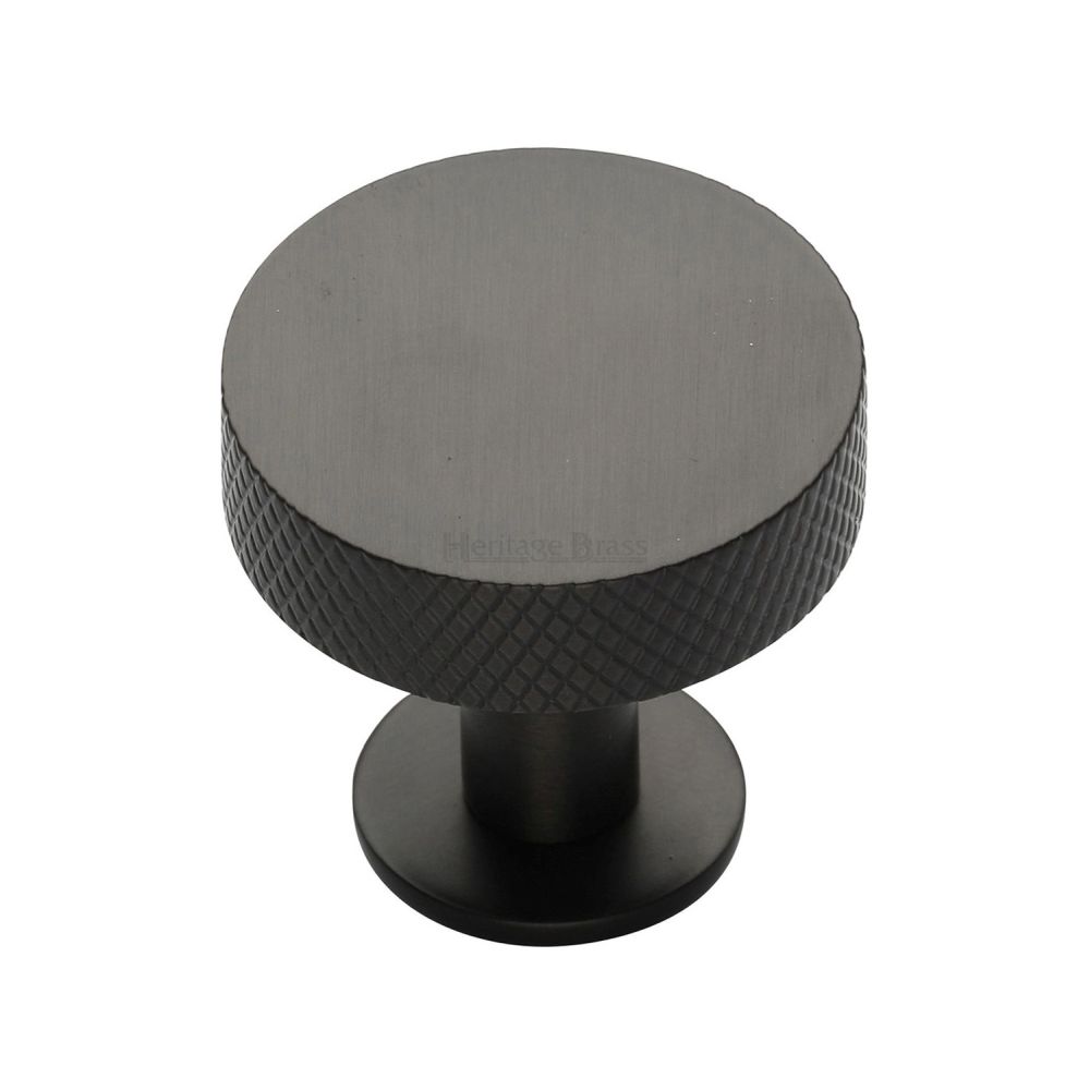 This is an image of a Heritage Brass - Cabinet Knob Disc Knurled Design with Rose 32mm Matt Bronze Fin, c3882-32-mb that is available to order from T.H Wiggans Ironmongery in Kendal.