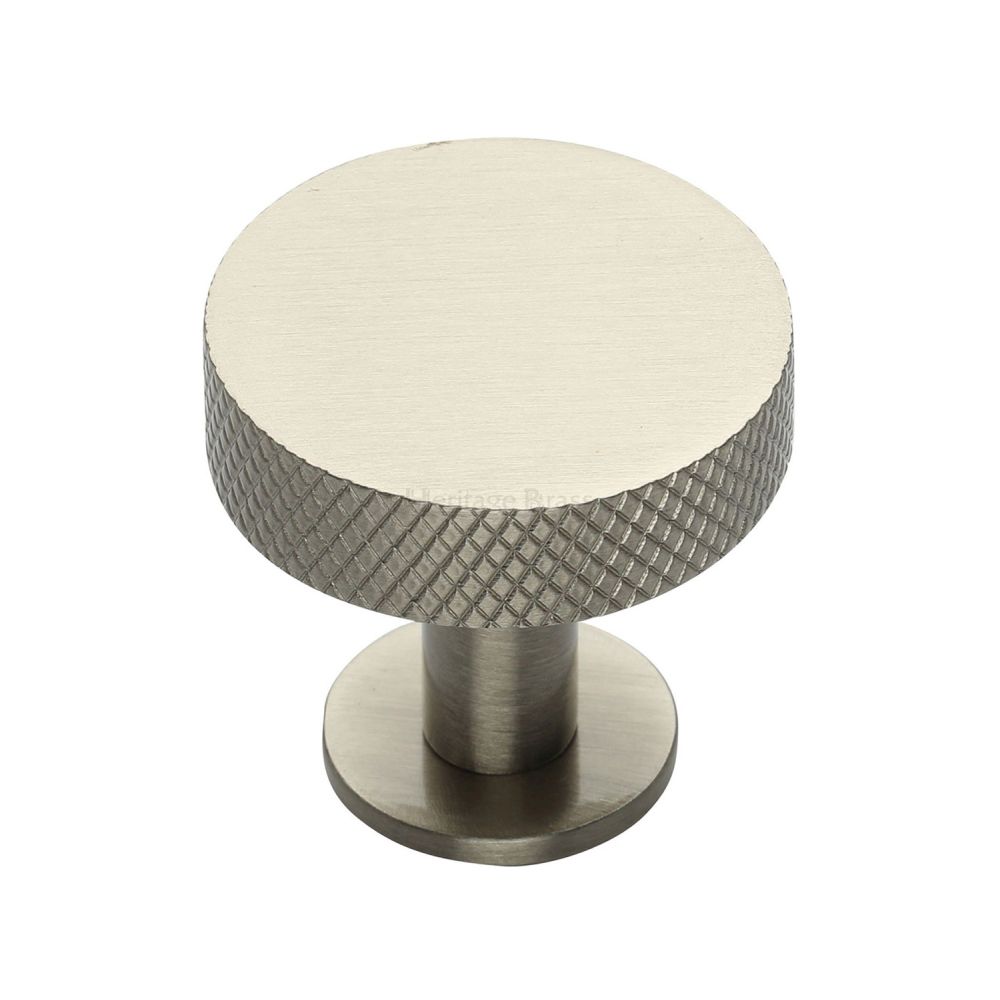This is an image of a Heritage Brass - Cabinet Knob Disc Knurled Design with Rose 32mm Satin Nickel Fin, c3882-32-sn that is available to order from T.H Wiggans Ironmongery in Kendal.