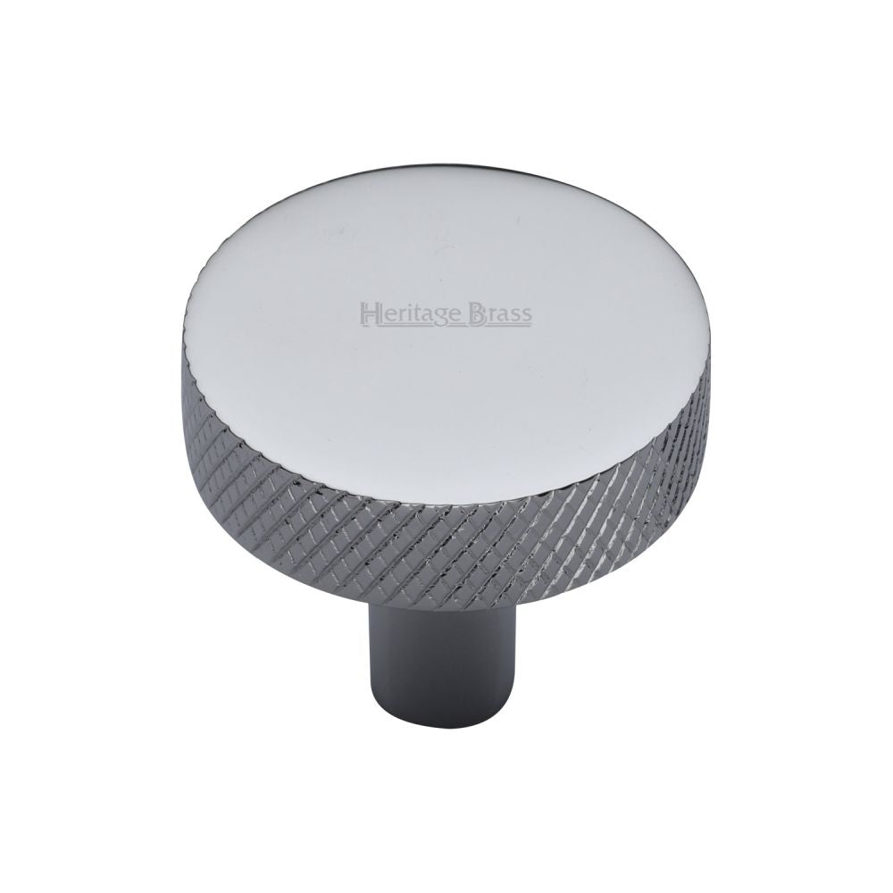 This is an image of a Heritage Brass - Cabinet Knob Knurled Disc Design 32mm Polished Chrome Finish, c3884-32-pc that is available to order from T.H Wiggans Ironmongery in Kendal.