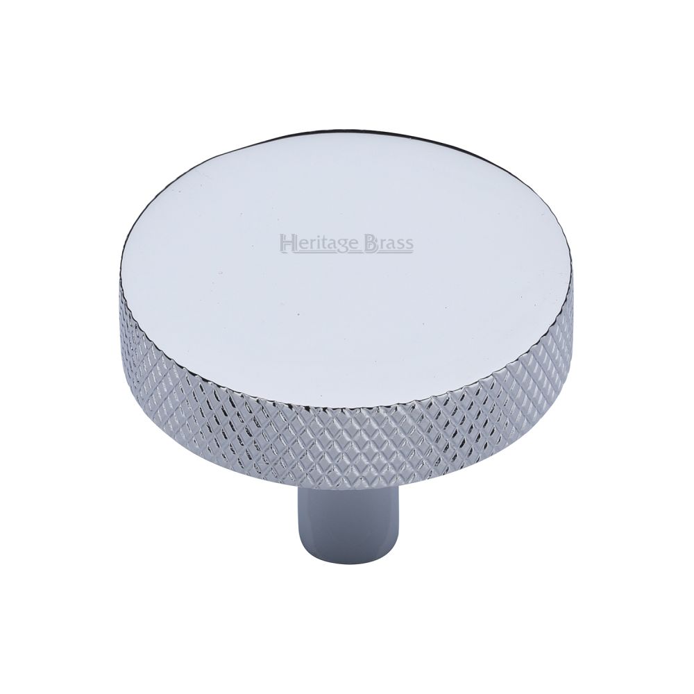 This is an image of a Heritage Brass - Cabinet Knob Knurled Disc Design 38mm Polished Chrome Finish, c3884-38-pc that is available to order from T.H Wiggans Ironmongery in Kendal.