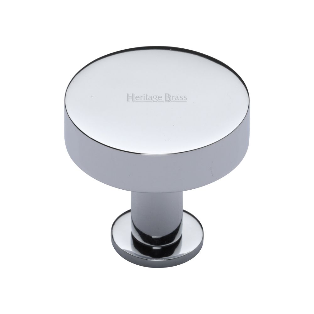 This is an image of a Heritage Brass - Cabinet Knob Disc Design with Rose 32mm Polished Chrome Finish, c3885-32-pc that is available to order from T.H Wiggans Ironmongery in Kendal.