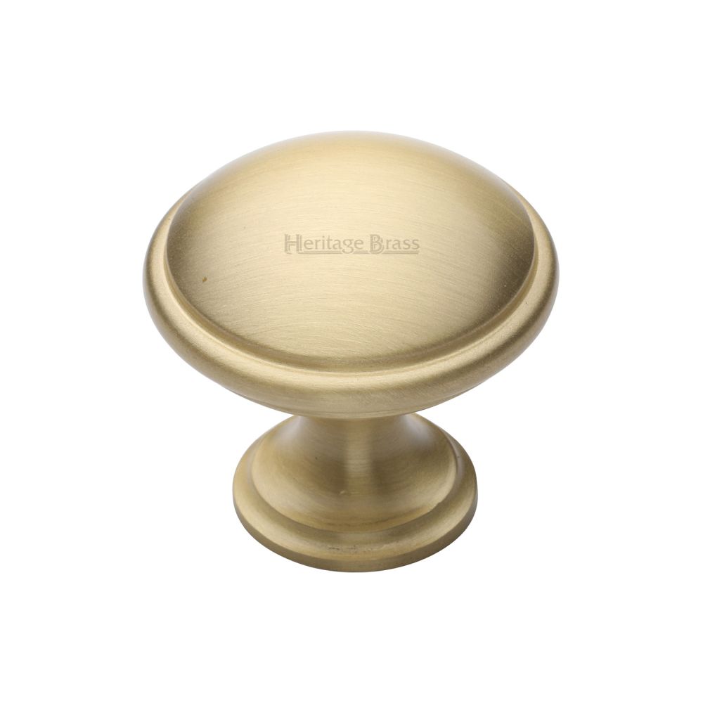 This is an image of a Heritage Brass - Cabinet Knob Domed Design 32mm Satin Brass Finish, c3950-32-sb that is available to order from T.H Wiggans Ironmongery in Kendal.
