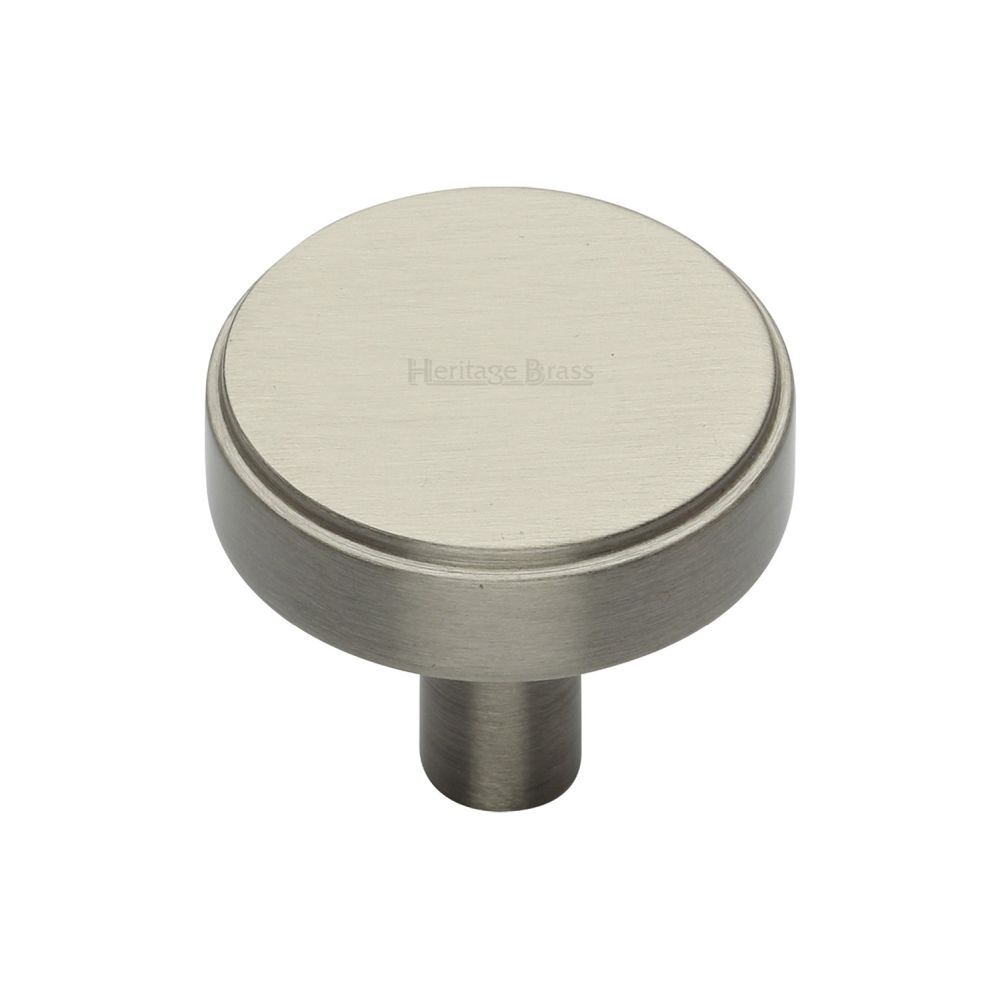 This is an image of a Heritage Brass - Cabinet Knob Stepped Disc Design 32mm Satin Nickel Finish, c3952-32-sn that is available to order from T.H Wiggans Ironmongery in Kendal.