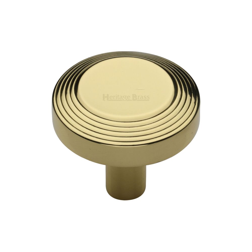 This is an image of a Heritage Brass - Cabinet Knob Ridge Design 32mm Polished Brass Finish, c3956-32-pb that is available to order from T.H Wiggans Ironmongery in Kendal.