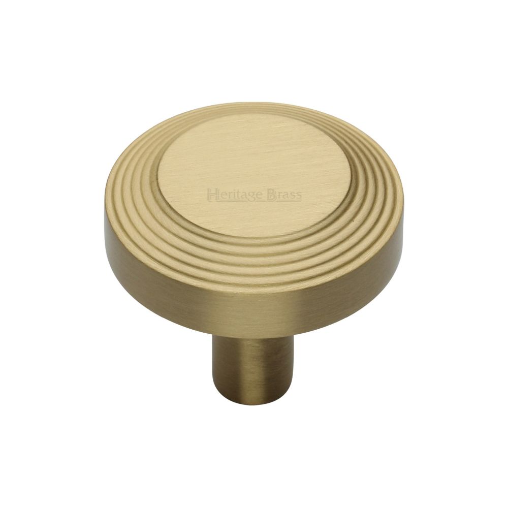 This is an image of a Heritage Brass - Cabinet Knob Ridge Design 32mm Satin Brass Finish, c3956-32-sb that is available to order from T.H Wiggans Ironmongery in Kendal.