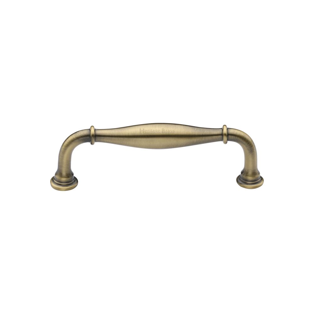 This is an image of a Heritage Brass - Cabinet Pull Henley Traditional Design 102mm CTC Antique Brass Fin, c3960-102-at that is available to order from T.H Wiggans Ironmongery in Kendal.