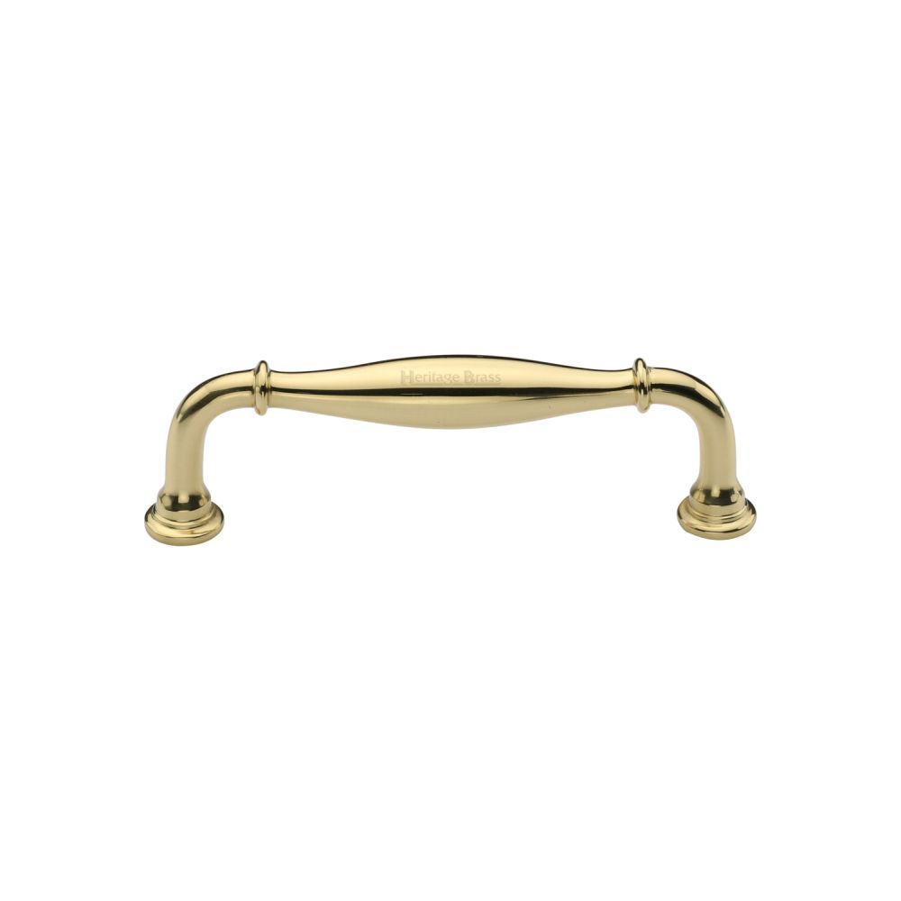 This is an image of a Heritage Brass - Cabinet Pull Henley Traditional Design 102mm CTC Polished Brass Fin, c3960-102-pb that is available to order from T.H Wiggans Ironmongery in Kendal.
