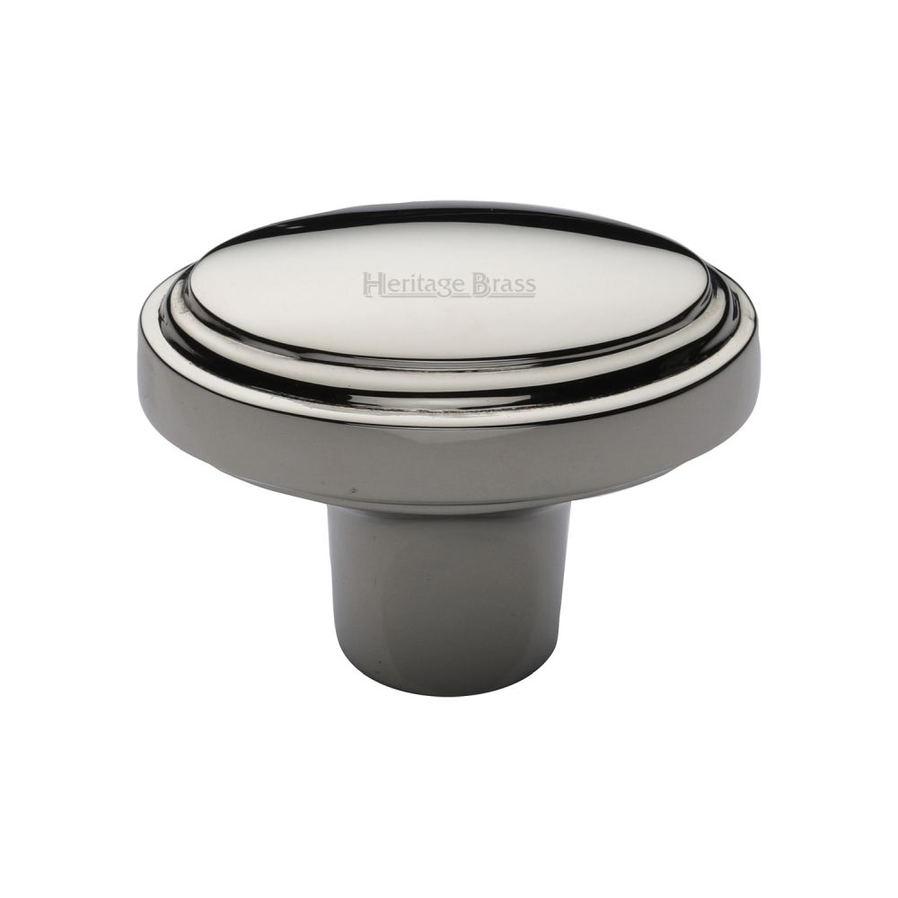 This is an image of a Heritage Brass - Cabinet Knob Stepped Oval Design 41mm Polished Nickel Finish, c3975-pnf that is available to order from T.H Wiggans Ironmongery in Kendal.
