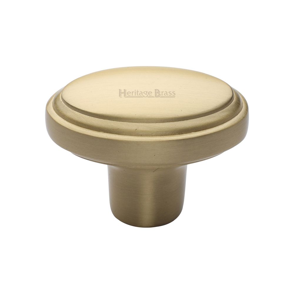This is an image of a Heritage Brass - Cabinet Knob Stepped Oval Design 41mm Satin Brass Finish, c3975-sb that is available to order from T.H Wiggans Ironmongery in Kendal.