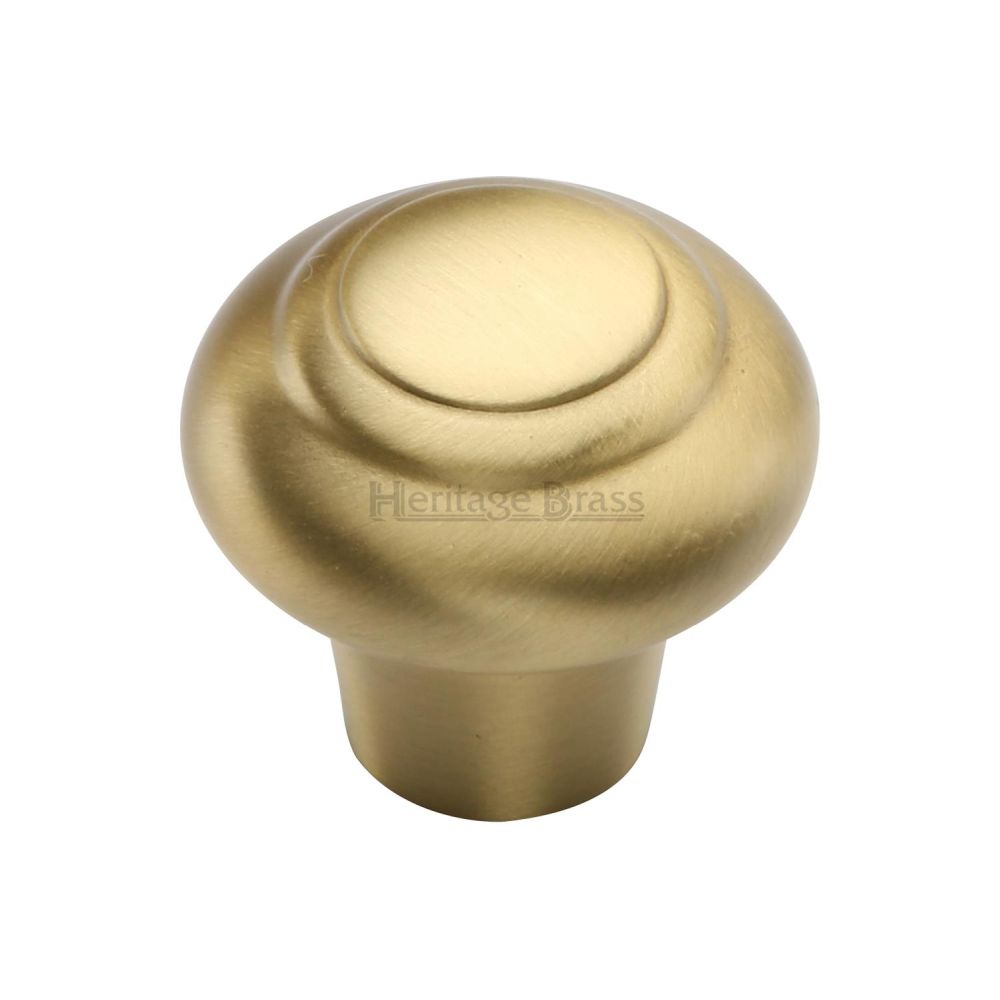 This is an image of a Heritage Brass - Cabinet Knob Round Bead Design 32mm Satin Brass Finish, c3985-32-sb that is available to order from T.H Wiggans Ironmongery in Kendal.