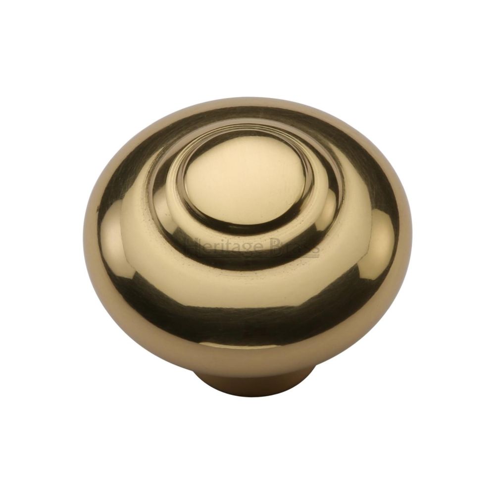 This is an image of a Heritage Brass - Cabinet Knob Round Bead Design 38mm Polished Brass Finish, c3985-38-pb that is available to order from T.H Wiggans Ironmongery in Kendal.