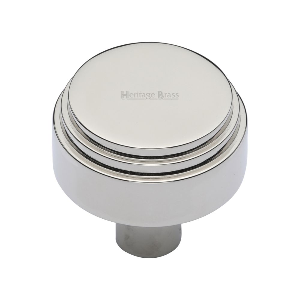 This is an image of a Heritage Brass - Cabinet Knob Round Deco Design 32mm Polished Nickel Finish, c3987-32-pnf that is available to order from T.H Wiggans Ironmongery in Kendal.