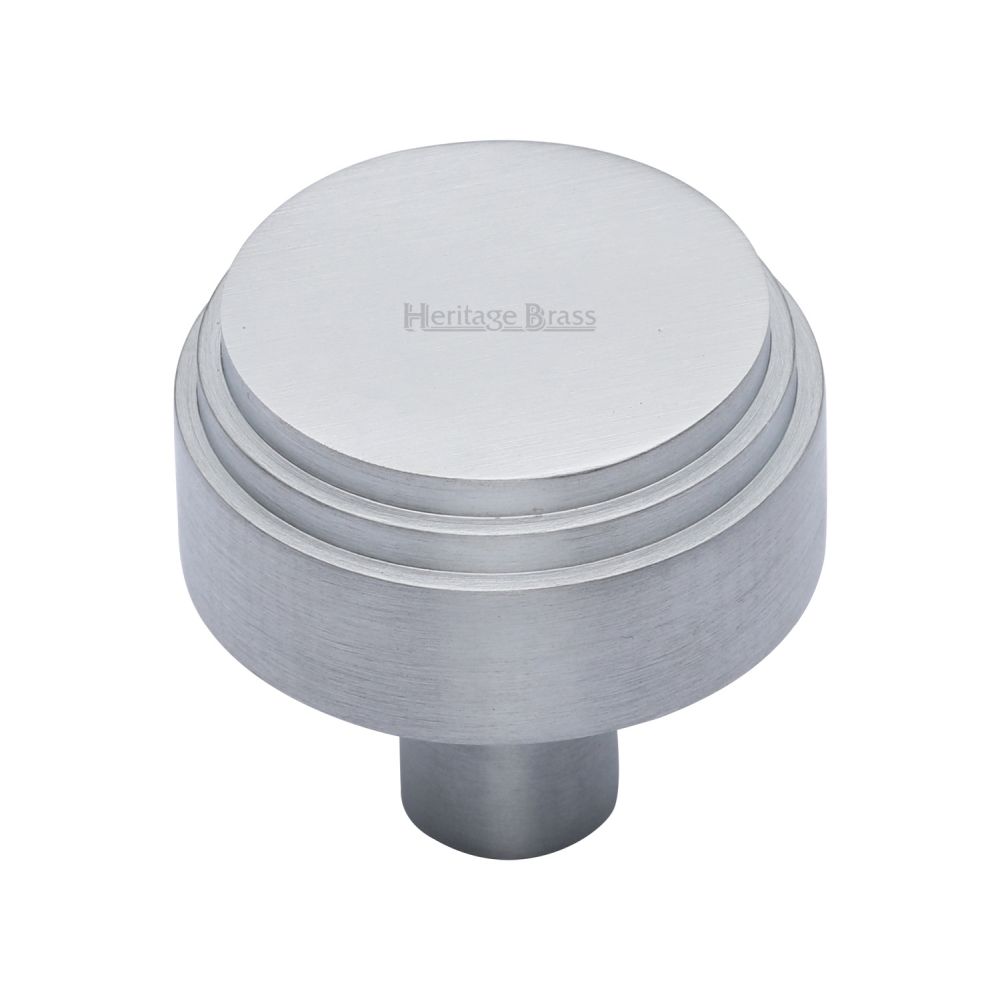 This is an image of a Heritage Brass - Cabinet Knob Round Deco Design 32mm Satin Chrome Finish, c3987-32-sc that is available to order from T.H Wiggans Ironmongery in Kendal.