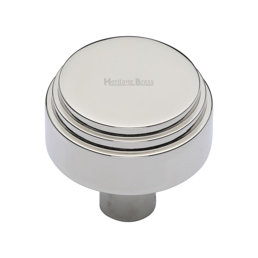 This is an image of a Heritage Brass - Cabinet Knob Round Deco Design 38mm Polished Nickel Finish, c3987-38-pnf that is available to order from T.H Wiggans Ironmongery in Kendal.