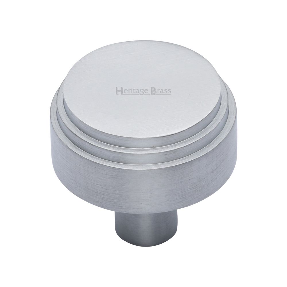 This is an image of a Heritage Brass - Cabinet Knob Round Deco Design 38mm Satin Chrome Finish, c3987-38-sc that is available to order from T.H Wiggans Ironmongery in Kendal.