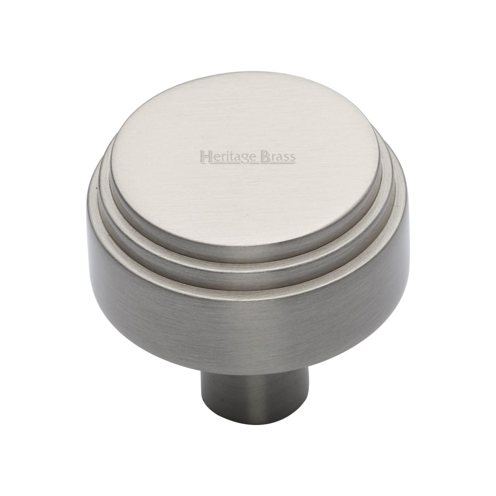 This is an image of a Heritage Brass - Cabinet Knob Round Deco Design 38mm Satin Nickel Finish, c3987-38-sn that is available to order from T.H Wiggans Ironmongery in Kendal.