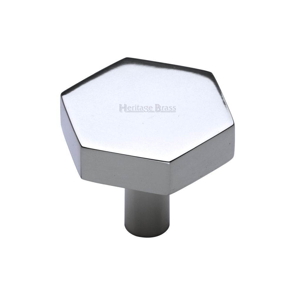 This is an image of a Heritage Brass - Cabinet Knob Hexagon Design 32mm Polished Chrome Finish, c4344-32-pc that is available to order from T.H Wiggans Ironmongery in Kendal.