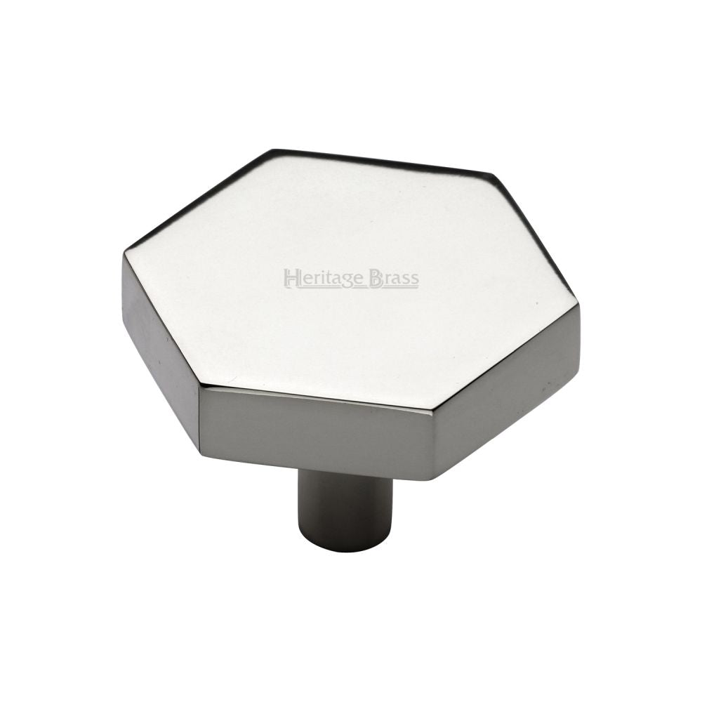 This is an image of a Heritage Brass - Cabinet Knob Hexagon Design 38mm Polished Nickel Finish, c4344-38-pnf that is available to order from T.H Wiggans Ironmongery in Kendal.