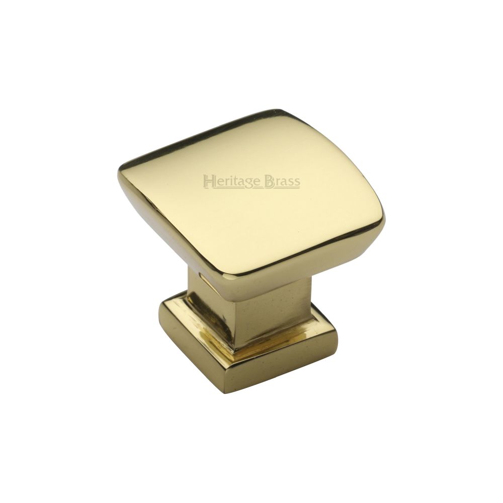 This is an image of a Heritage Brass - Cabinet Knob Plinth Square Design with base 25mm Polished Brass Fin, c4382-25-pb that is available to order from T.H Wiggans Ironmongery in Kendal.