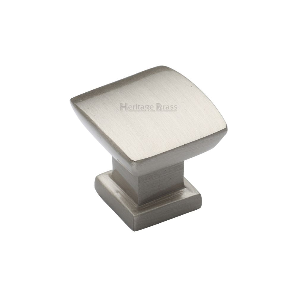 This is an image of a Heritage Brass - Cabinet Knob Plinth Square Design with base 25mm Satin Nickel Fi, c4382-25-sn that is available to order from T.H Wiggans Ironmongery in Kendal.