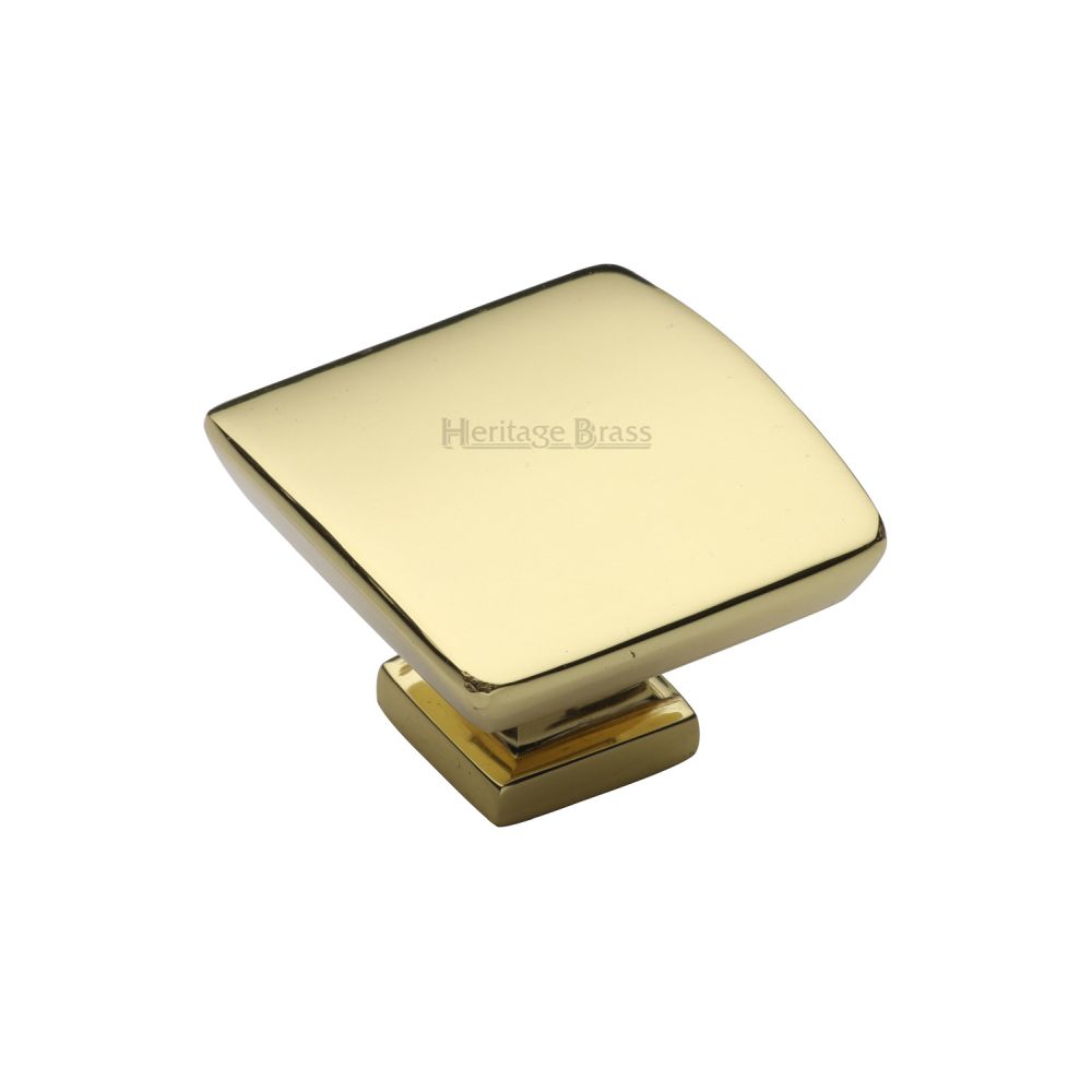 This is an image of a Heritage Brass - Cabinet Knob Plinth Square Design with base 35mm Polished Brass Fin, c4382-35-pb that is available to order from T.H Wiggans Ironmongery in Kendal.