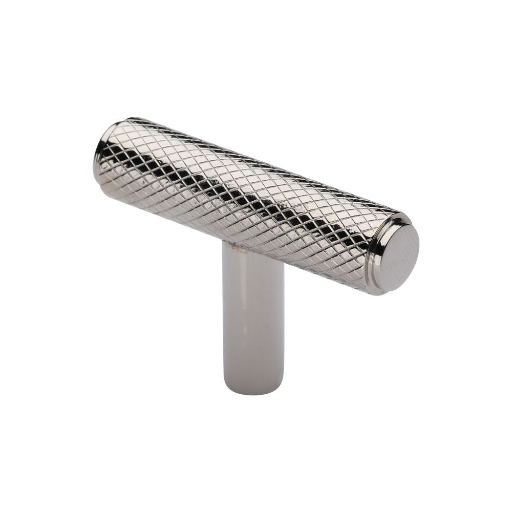 This is an image of a Heritage Brass - Cabinet Knob Knurled T-Bar Design 45mm Polished Nickel Finish, c4415-pnf that is available to order from T.H Wiggans Ironmongery in Kendal.
