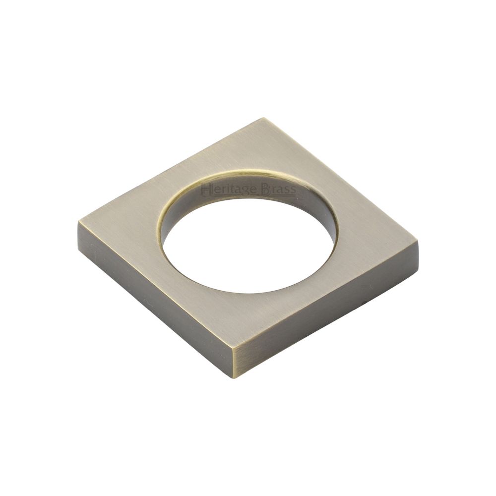 This is an image of a Heritage Brass - Cabinet Knob Square Ring Design 40mm Antique Brass Finish, c4465-at that is available to order from T.H Wiggans Ironmongery in Kendal.