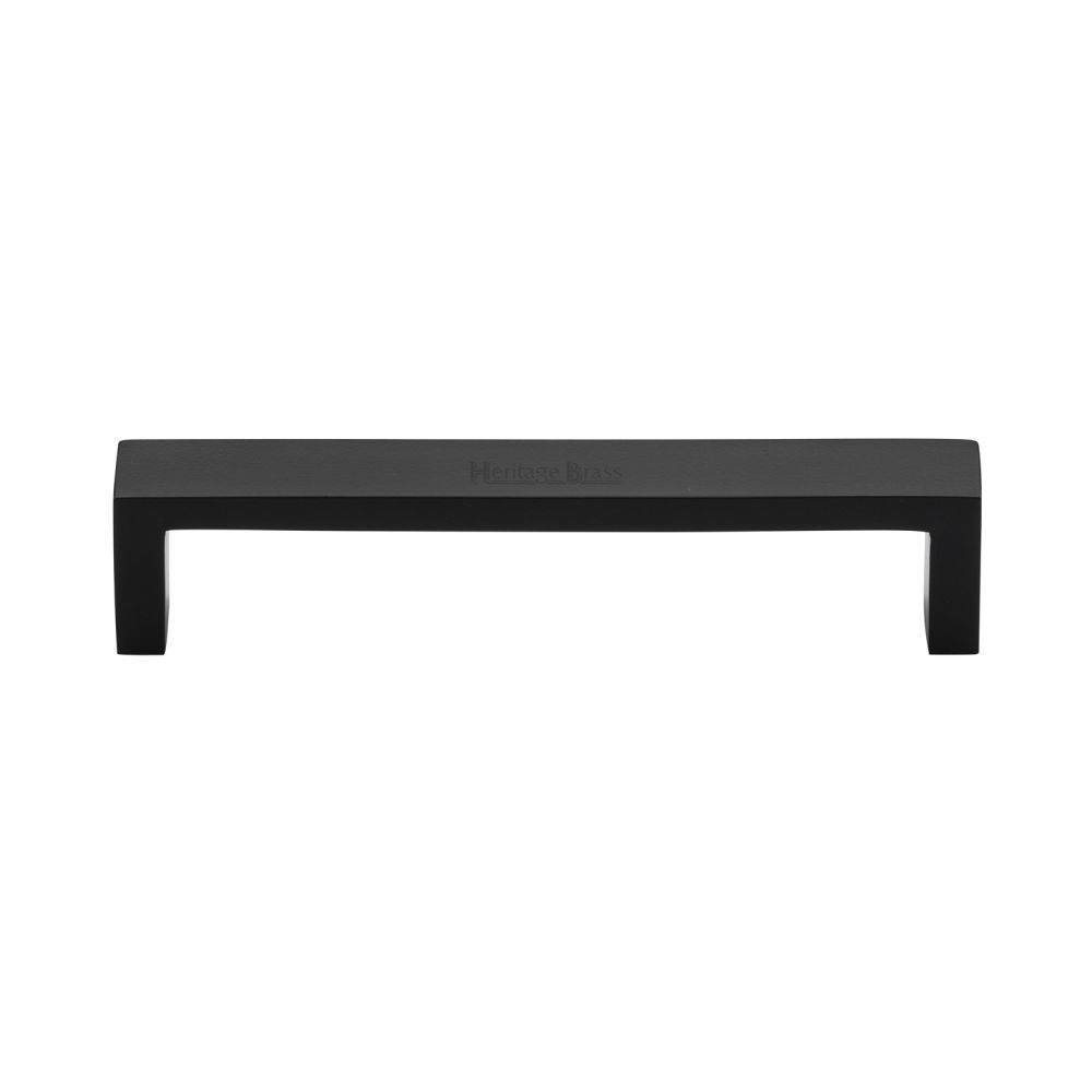 This is an image of a Heritage Brass - Cabinet Pull Wide Metro Design 128mm CTC Matt Black Finish, c4520-128-bkmt that is available to order from T.H Wiggans Ironmongery in Kendal.
