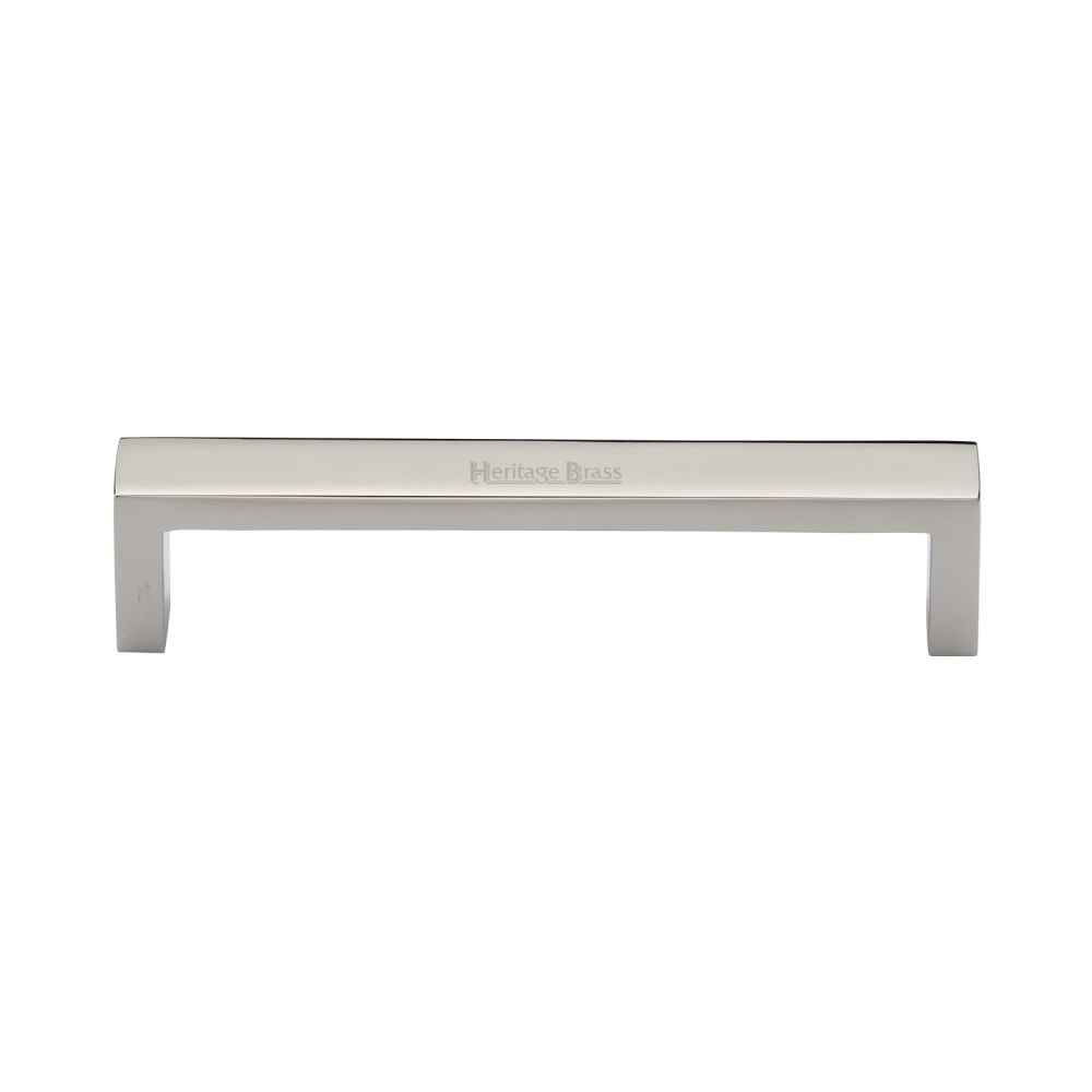 This is an image of a Heritage Brass - Cabinet Pull Wide Metro Design 128mm CTC Polished Nickel Finish, c4520-128-pnf that is available to order from T.H Wiggans Ironmongery in Kendal.
