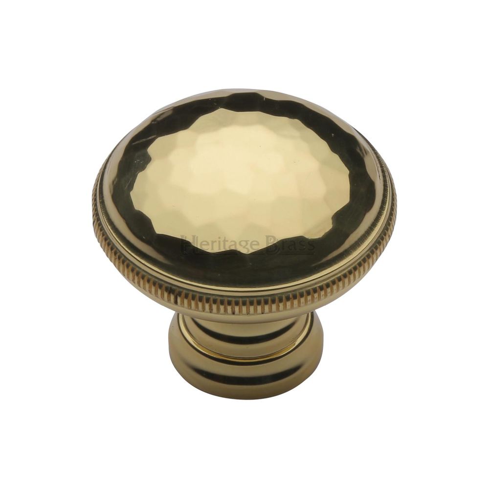 This is an image of a Heritage Brass - Cabinet Knob Diamond Cut Design 32mm Polished Brass Finish, c4545-pb that is available to order from T.H Wiggans Ironmongery in Kendal.