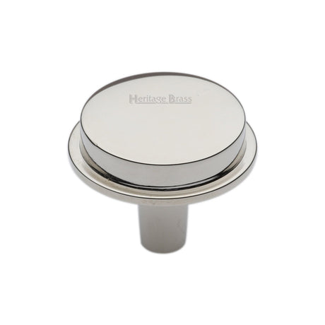 This is an image of a Heritage Brass - Flat Round Knob Design 32 mm Polished Nickel finish, c4592-32-pnf that is available to order from T.H Wiggans Ironmongery in Kendal.