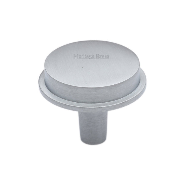 This is an image of a Heritage Brass - Flat Round Knob Design 32 mm Satin Chrome finish, c4592-32-sc that is available to order from T.H Wiggans Ironmongery in Kendal.