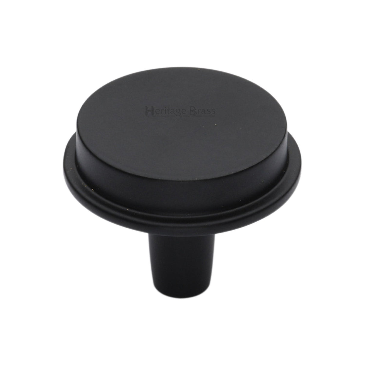 This is an image of a Heritage Brass - Flat Round Knob Design 38 mm Matt Black finish, c4592-38-bkmt that is available to order from T.H Wiggans Ironmongery in Kendal.