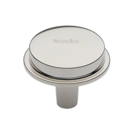 This is an image of a Heritage Brass - Flat Round Knob Design 38 mm Polished Nickel finish, c4592-38-pnf that is available to order from T.H Wiggans Ironmongery in Kendal.