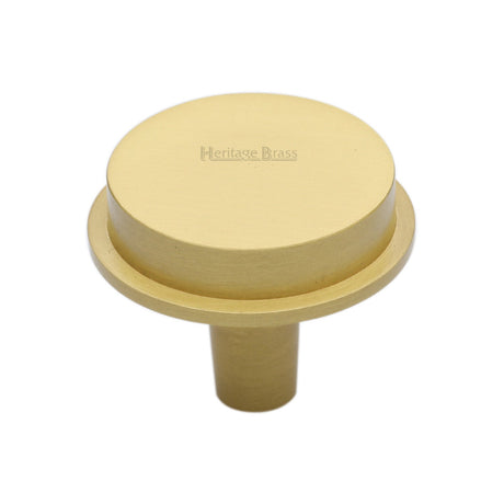 This is an image of a Heritage Brass - Flat Round Knob Design 38 mm Satin Brass finish, c4592-38-sb that is available to order from T.H Wiggans Ironmongery in Kendal.