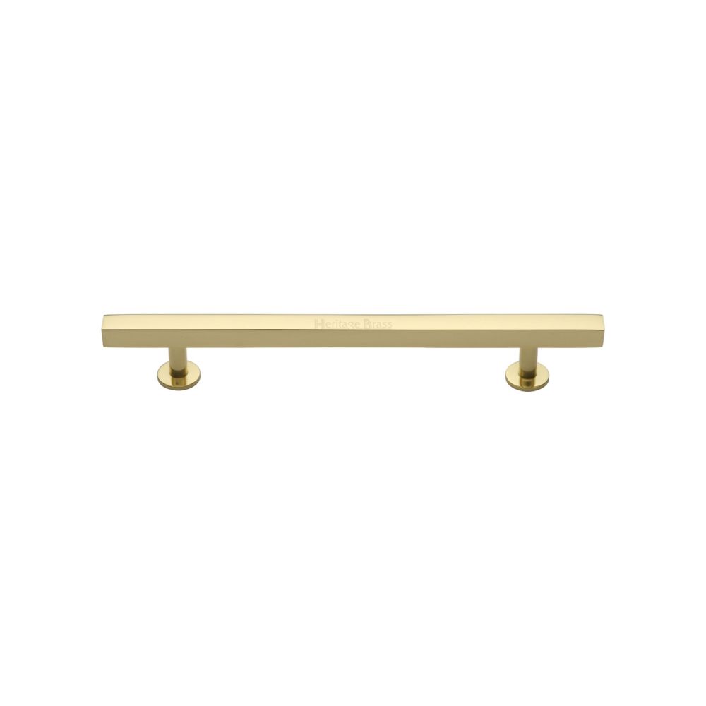 This is an image of a Heritage Brass - Cabinet Pull Square Design 128mm CTC Polished Brass Finish, c4760-128-pb that is available to order from T.H Wiggans Ironmongery in Kendal.