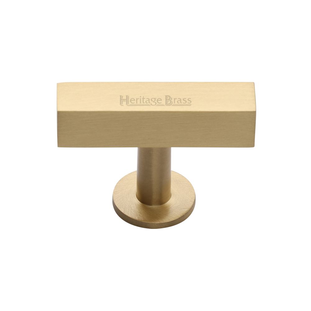 This is an image of a Heritage Brass - Cabinet Knob Symmetrical Square Design 44mm Satin Brass Finish, c4765-sb that is available to order from T.H Wiggans Ironmongery in Kendal.