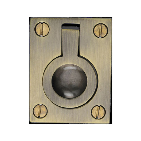 This is an image of a Heritage Brass - Cabinet Pull Flush Ring Design 38mm Antique Brass Finish, c6337-38-at that is available to order from T.H Wiggans Ironmongery in Kendal.