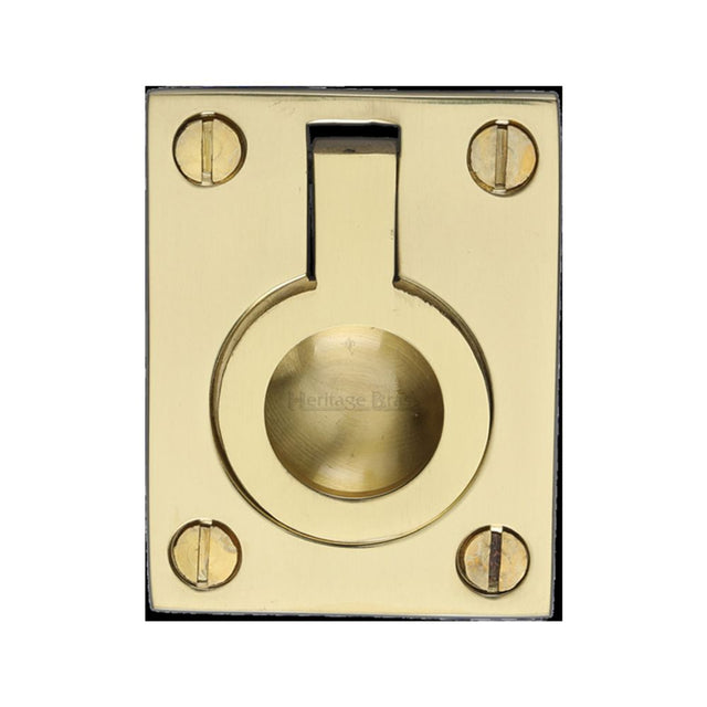 This is an image of a Heritage Brass - Cabinet Pull Flush Ring Design 38mm Polished Brass Finish, c6337-38-pb that is available to order from T.H Wiggans Ironmongery in Kendal.