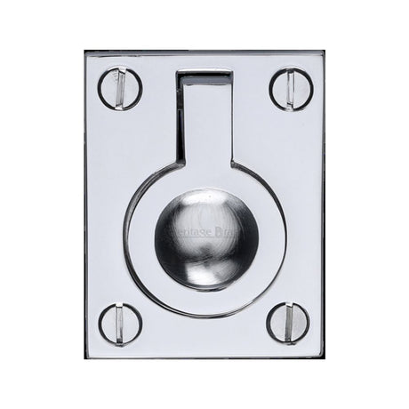 This is an image of a Heritage Brass - Cabinet Pull Flush Ring Design 38mm Polished Chrome Finish, c6337-38-pc that is available to order from T.H Wiggans Ironmongery in Kendal.
