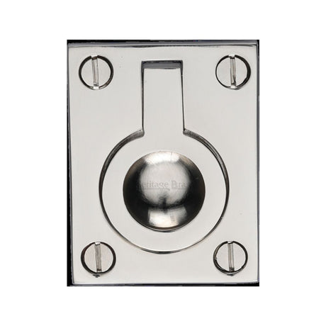 This is an image of a Heritage Brass - Cabinet Pull Flush Ring Design 38mm Polished Nickel Finish, c6337-38-pnf that is available to order from T.H Wiggans Ironmongery in Kendal.