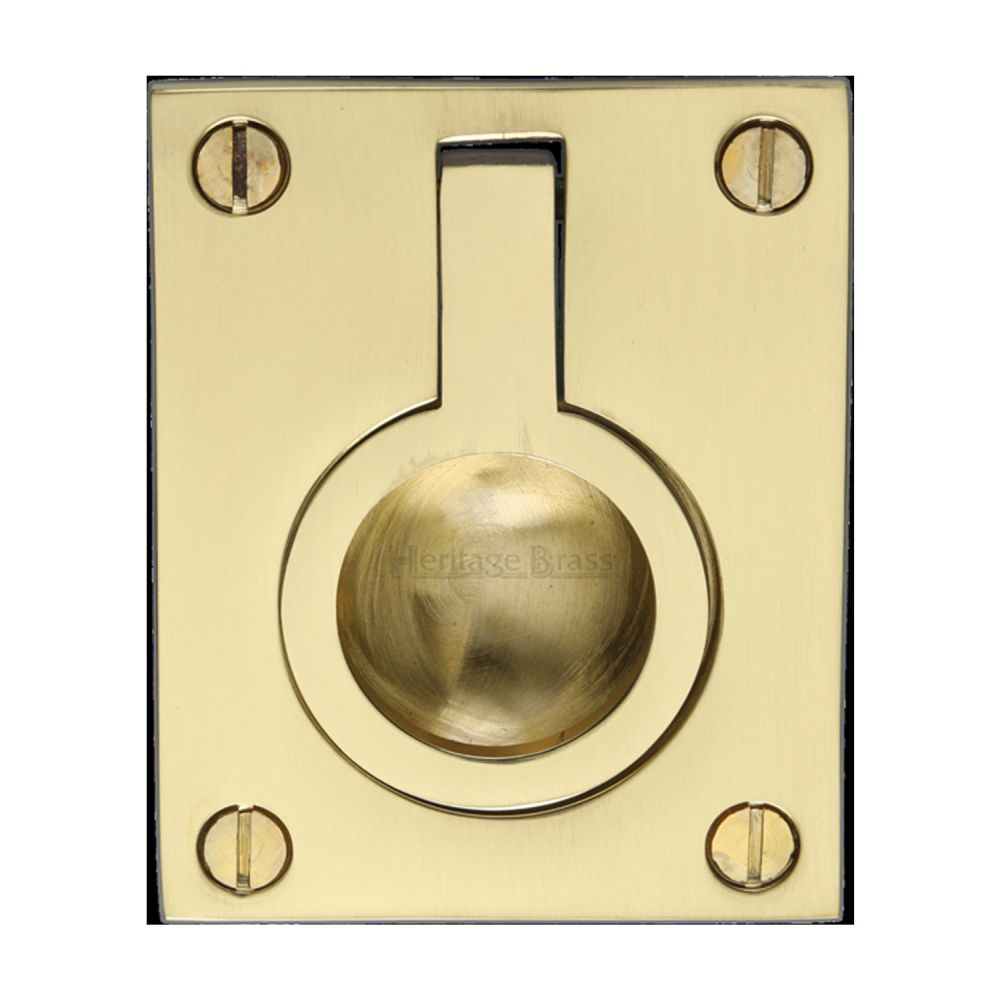 This is an image of a Heritage Brass - Cabinet Pull Flush Ring Design 50mm Polished Brass Finish, c6337-50-pb that is available to order from T.H Wiggans Ironmongery in Kendal.