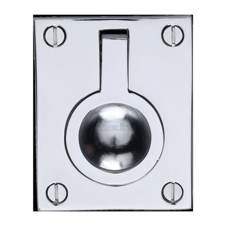 This is an image of a Heritage Brass - Cabinet Pull Flush Ring Design 50mm Polished Chrome Finish, c6337-50-pc that is available to order from T.H Wiggans Ironmongery in Kendal.