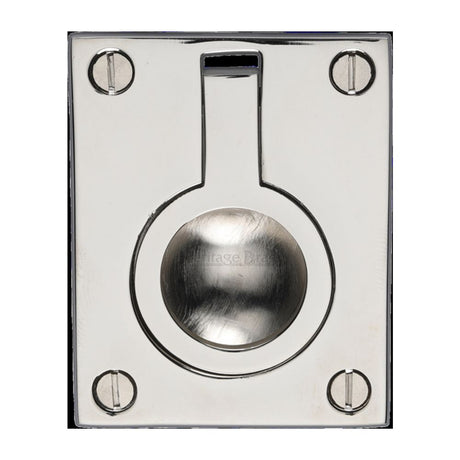 This is an image of a Heritage Brass - Cabinet Pull Flush Ring Design 50mm Polished Nickel Finish, c6337-50-pnf that is available to order from T.H Wiggans Ironmongery in Kendal.