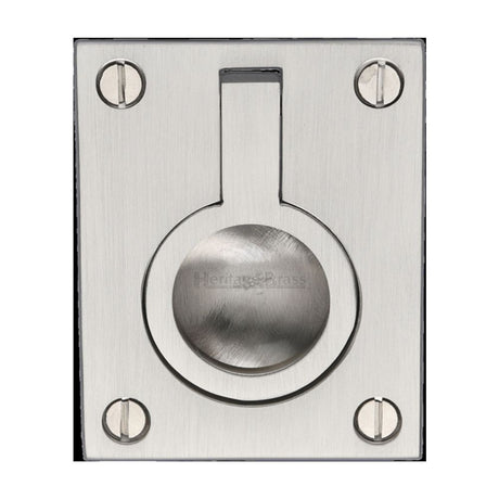 This is an image of a Heritage Brass - Cabinet Pull Flush Ring Design 50mm Satin Nickel Finish, c6337-50-sn that is available to order from T.H Wiggans Ironmongery in Kendal.